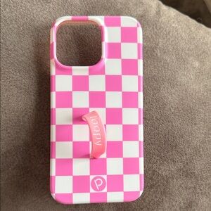 Loopy Case Pink & White Checkerboard Phone Case with Hand Strap 14 Pro Max